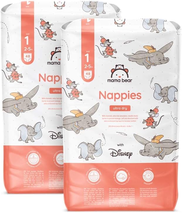 Pañales ultrasecos, Talla 1 (2-5 kg), Blanco, 96 Unidad, 2 Paquetes de 48 - PACK MENSUAL